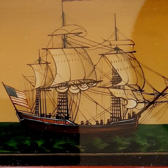 Beautifully Crafted Wooden Box with Reverse Painted Schooner - Picture 2 of 8